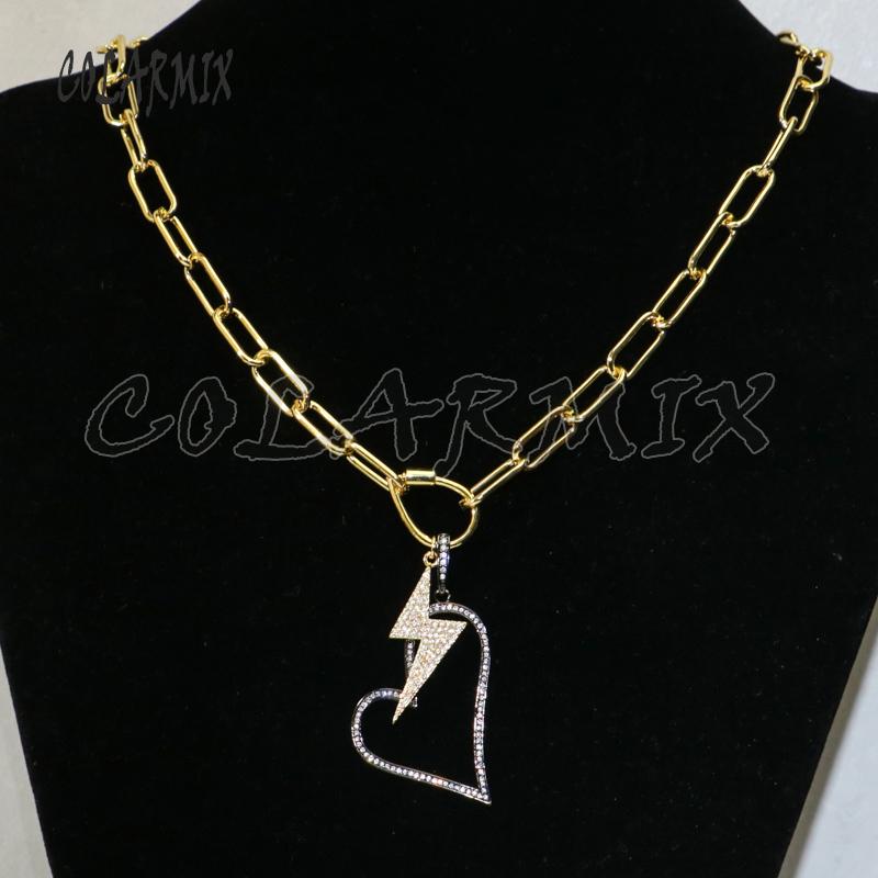 

Pendant Necklaces 3Pcs Double Necklace Zircon Accessories Heart And Lighting Big Link Chain For Women 50371