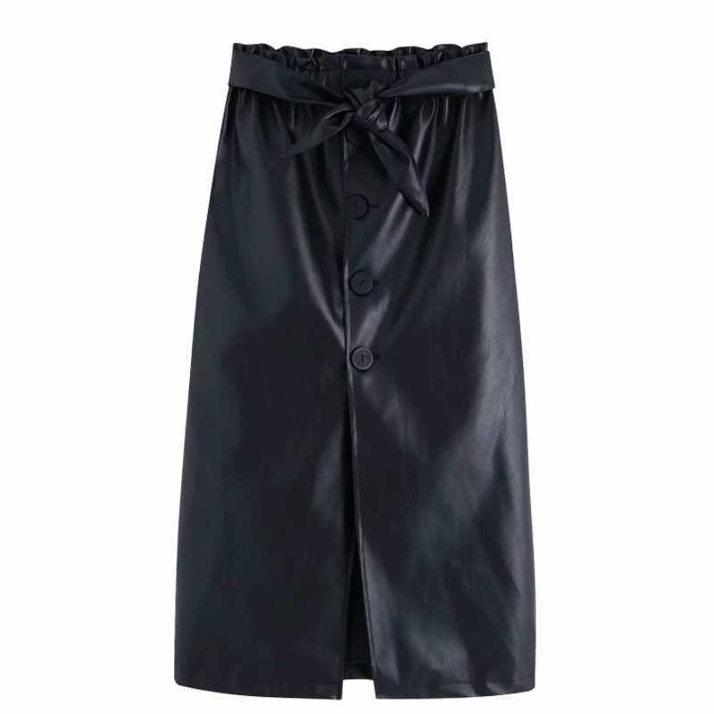 

Women fashion bow tied decoration PU Leather straight skirt faldas mujer ladies elastic waist buttons chic midi skirts QUN520 210603, As pic qun520bb