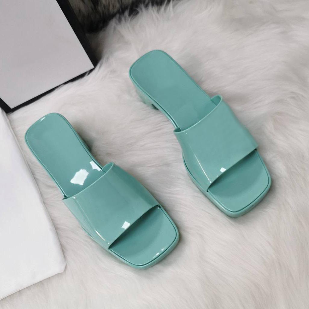 

Women fashion jelly slippers Slide Sandal 5.5cm Platform Slipper Pink Green Candy Colors Outdoor Beach Slides Flip Flops With Box, Mint green