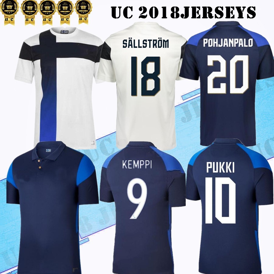 

Size:S-3XL 2021 Finland National Team Soccer Jerseys PUKKI SKRABB RAITALA JENSEN Suomi New Home White Away Blue Men Football Shirts Uniforms, Away+patch