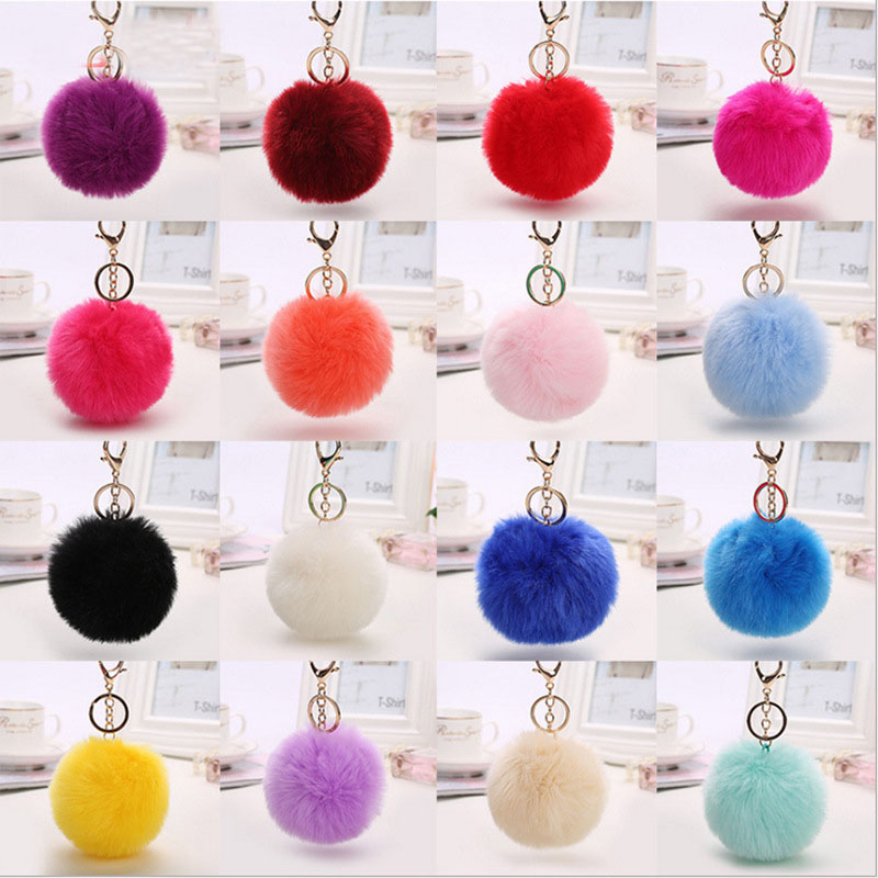 

Fluffy Keychain Soft Faux Rabbit Fur Ball Car Keyring Jewelry Pompom Key Chains holder Women Bag Pendant Gifts 29 colors, As pic
