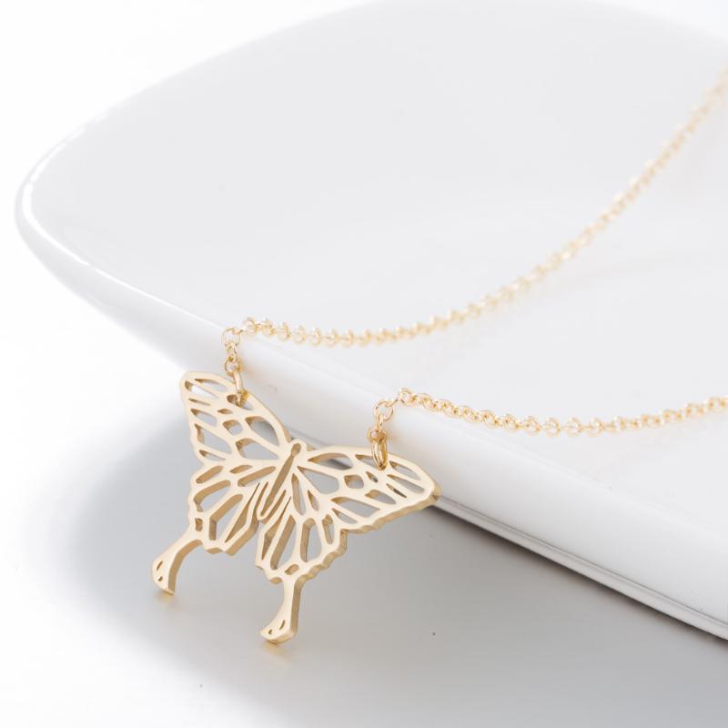 Pendant Necklaces Fashion Origami Butterfly Necklace For Women Long Chain Animal Stainless Steel Custom Geometric Jewelery Gift-image-704477340