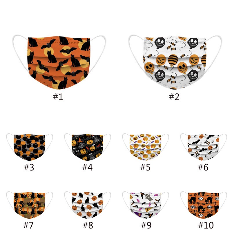 

Fashion New Disposable Face Masks Halloween Adult Kids Cartoon Pattern Daily Protection Prevention Non-woven Fabric Mask HH9-3307