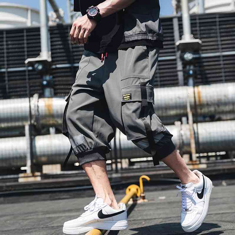 

men's pants hip hop streetwear calf-length joggers casual cargo trousers high street harem pant abz473 131k, Black