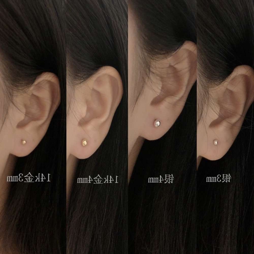 

earrings S925 silver needle Mini 3-4mm bean earrings for women, Golden