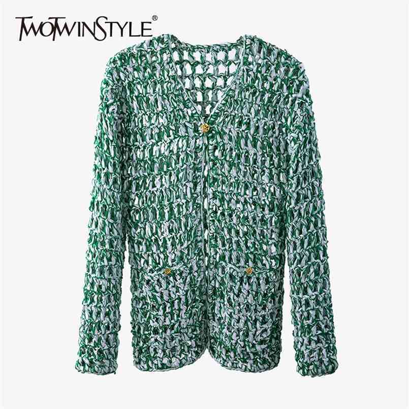 

Casual Green Knitted Cardigans For Women V Neck Long Sleeve Vintage Sweater Female Fashion Clothing 210524
