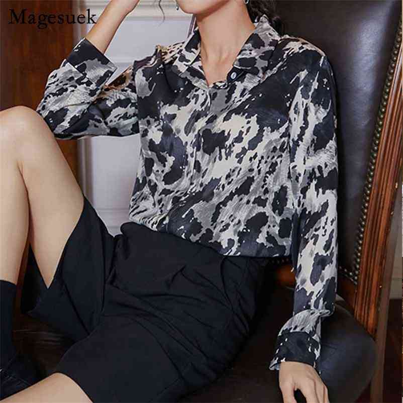 

Fashion Retro Loose Printed Autumn Casual Women' Shirts Lapel Long Sleeve Chiffon Blouse Ladies Tops Blusas Mujer 11238 210518, Black