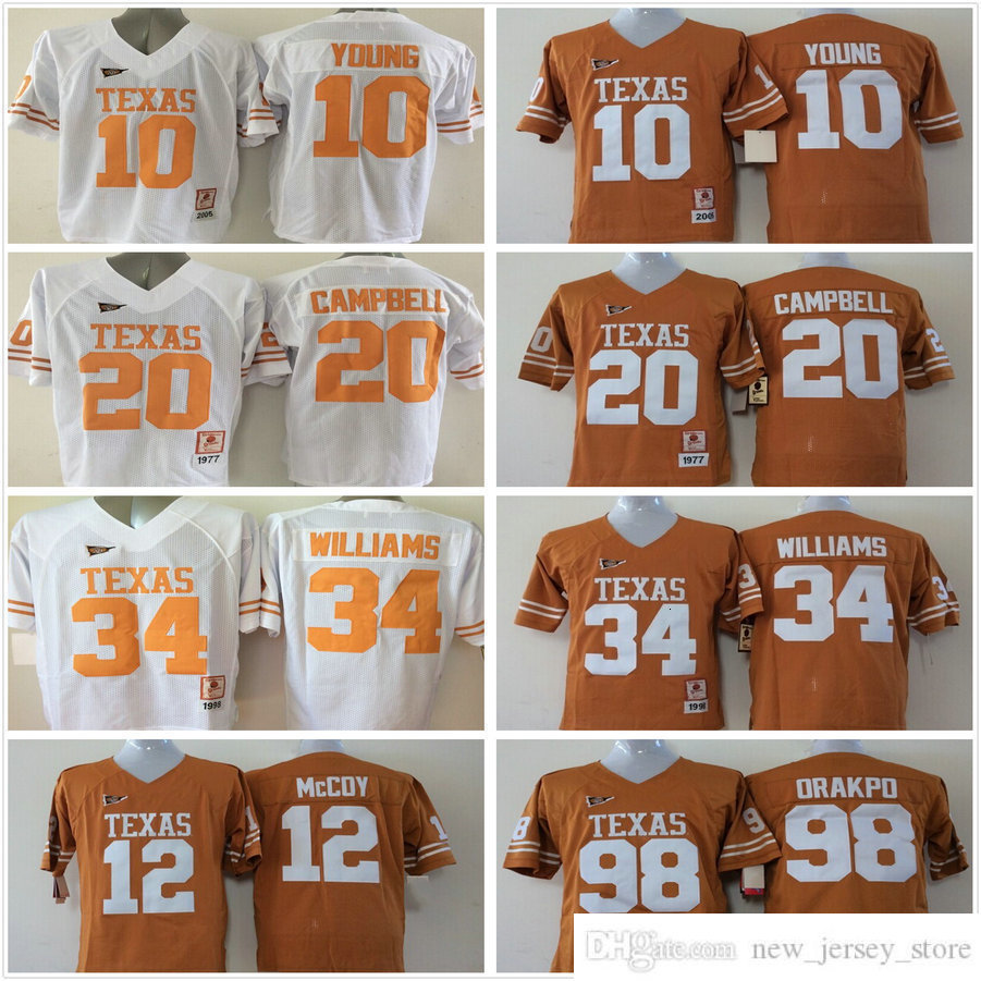 

Texas Longhorns Jersey College Football Wear 10 Vince Young 20 Earl Campbell 34 Ricky Williams 12 Colt McCoy 98 Brian Orakpo jerseys, Black
