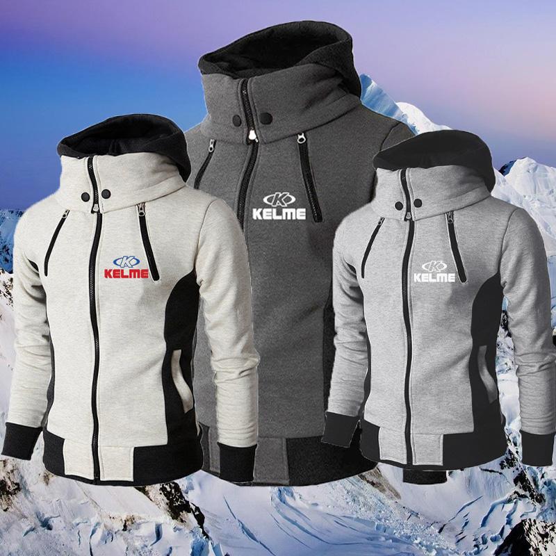 

Men' Hoodies & Sweatshirts Est Autumn Winter Kelme Logo Printed High Neck Long Sleeve Sweatshirt Zipper Outdoor Casual Lapel, Gray