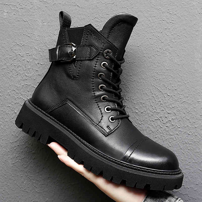 

dress shoes men's boots genuine leather autumn winter fashion design luxury motorcycle military zpdb, Black