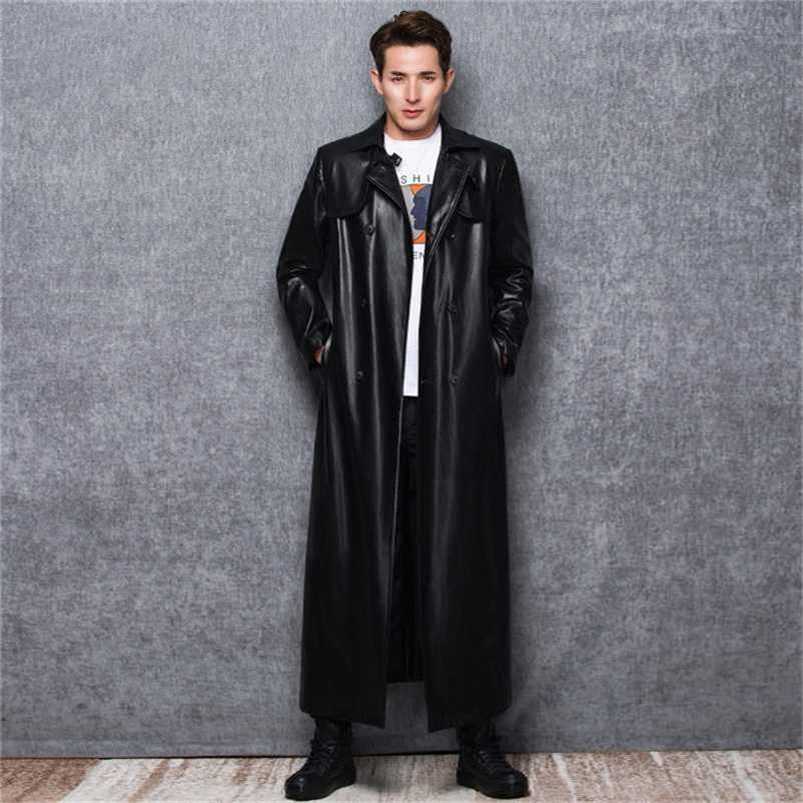 

Lautaro Long black leather trench coat men long sleeve double breasted spring autumn plus size pu leather mens clothing 6xl 7xl 211110