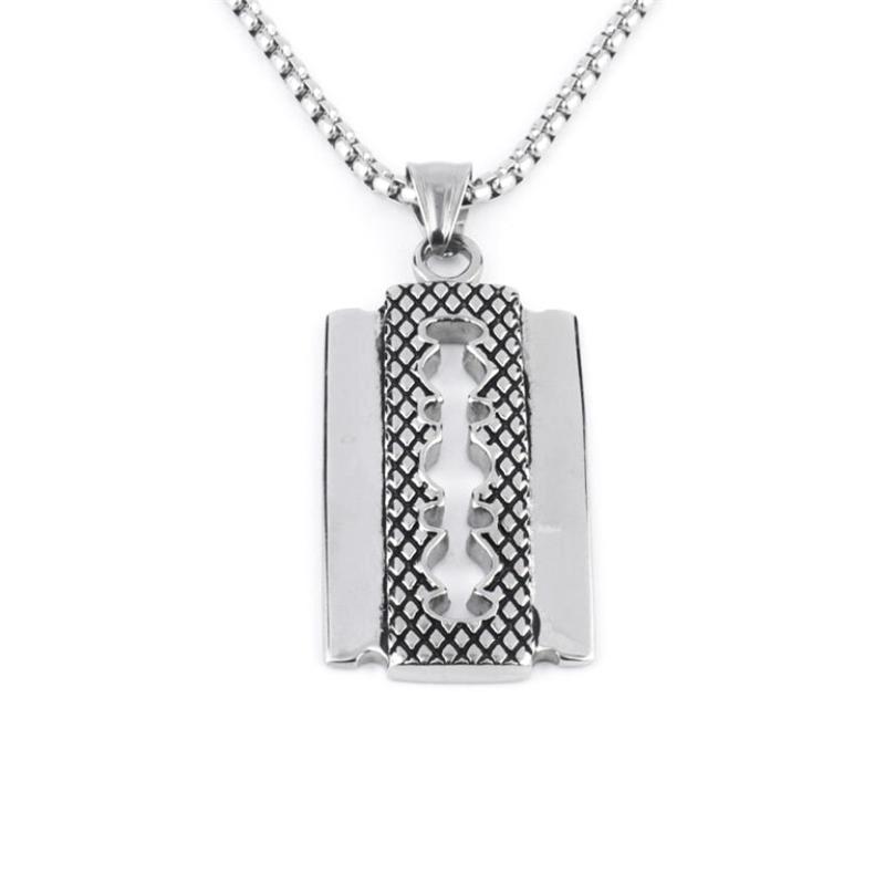 

Fashion Silver Color Stainless Razor Blades Pendant Men Jewelry Steel Male Shaver Shape Necklace Chains