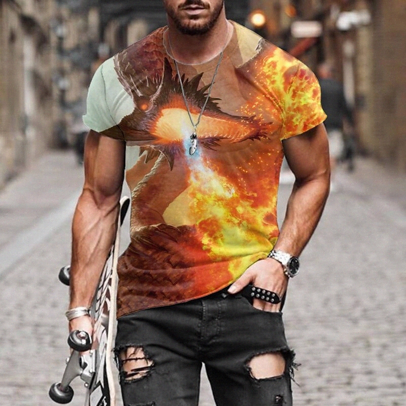 Men's Tee T shirt 3D Print Graphic Round Neck Casual Daily 3D Print Short Sleeve Tops Fashion Designer Cool Comfortable Orange D9ye#