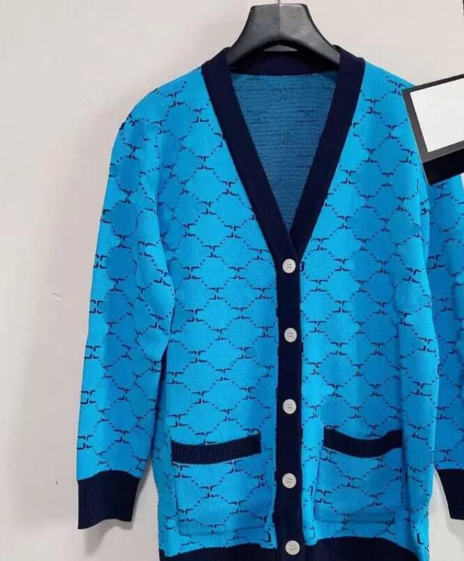 

2022 brand designer loose sweater women insautumn and winter Women' Sweaters new V-neck long-sleeved knit sweater temperament, Multi