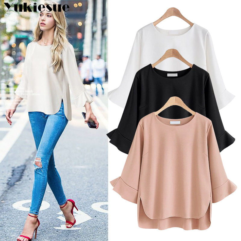 

ruffles woman blouses summer women's shirt blouse for women blusas tops and blouses chiffon shirts ladie's top plus size 210519, Black