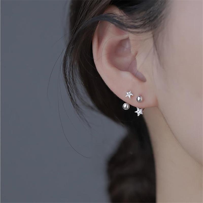 

Hoop & Huggie Arrival Crystal Star Earrings For Women Jewelry Trendy 925 Sterling Silver Female Screw Ball Accessories Lady Gift