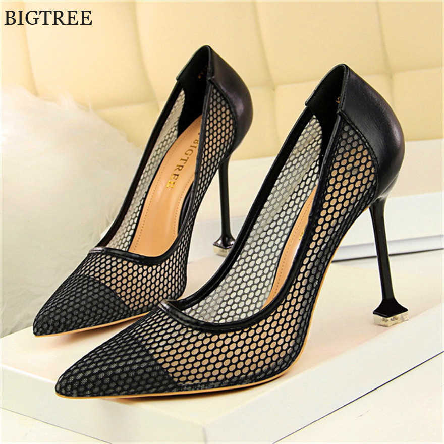 

Breathable Lace Air Mesh Single Shoes 2021 Summer High Heels Fashion Wedding Shoes Pointed Toe Sexy Cut-Outs Party Women Pumps Y0721, Pink