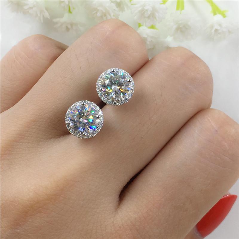 

Stud 8MM Round Stone Earrings Luxury Girl White Zircon For Women Wedding Jewelry Rose Gold Silver Color Crystal Earring