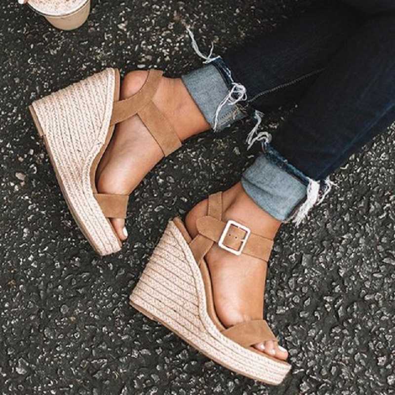 

Classic luxury Designer Ladies Shoes Platform Sandals Women Comfortable Wedges High Heels Pumps Sandalia Espadrilles Female Summer Plus Size 43 TopSelling, Black