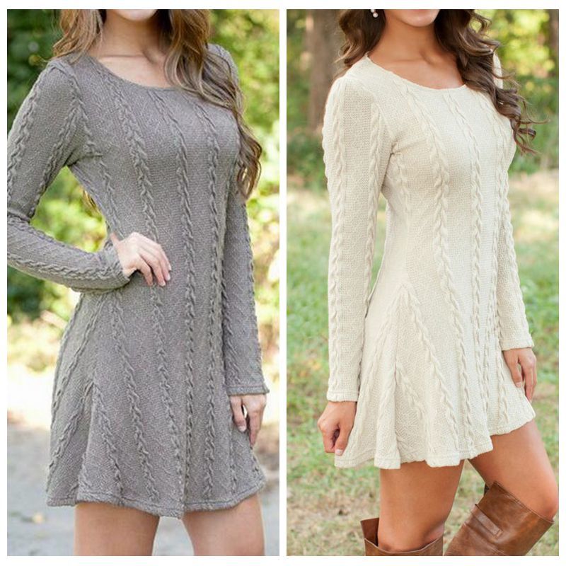 

sweater dress women knitted pullovers long sleeve knitwear fashion knits winter casual tees lady a line jumper mini dress clothing f628, White