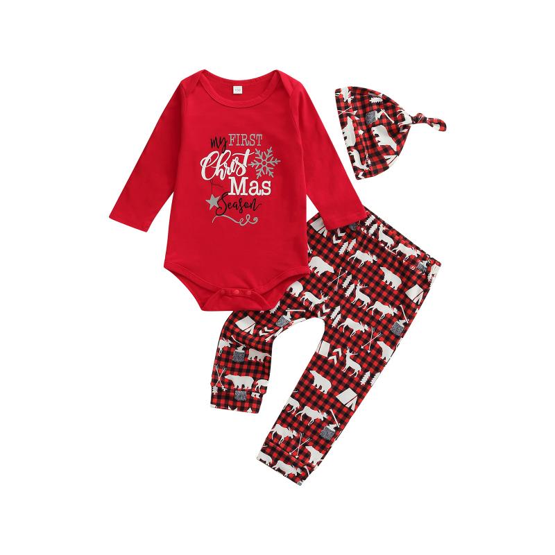 

Clothing Sets Imcute Toddler Born Infant Baby Girl 3Pcs Christmas Set Long Sleeve Letter Bodysuit Red Top Plaid Pants 0-18M, White