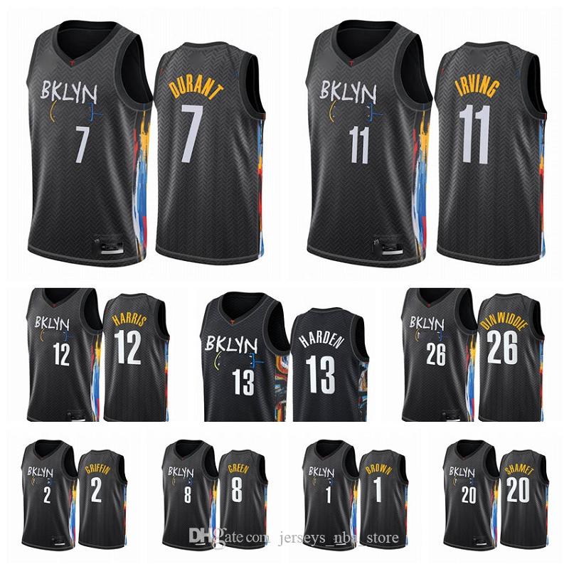 

Brooklyn Nets Men James Harden Kevin Durant Kyrie Irving Blake Griffin Joe Harris Andre Roberson 2020-21 Black City Basketball Jerse, Black;red