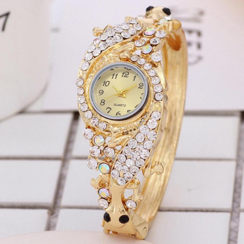 

Wristwatches Ladies Quartz Watch Luxury Women Rhinestone Round Dial Analog Bracelet Jewelry Gift Fashion Steel Female Wristwatch, Golden