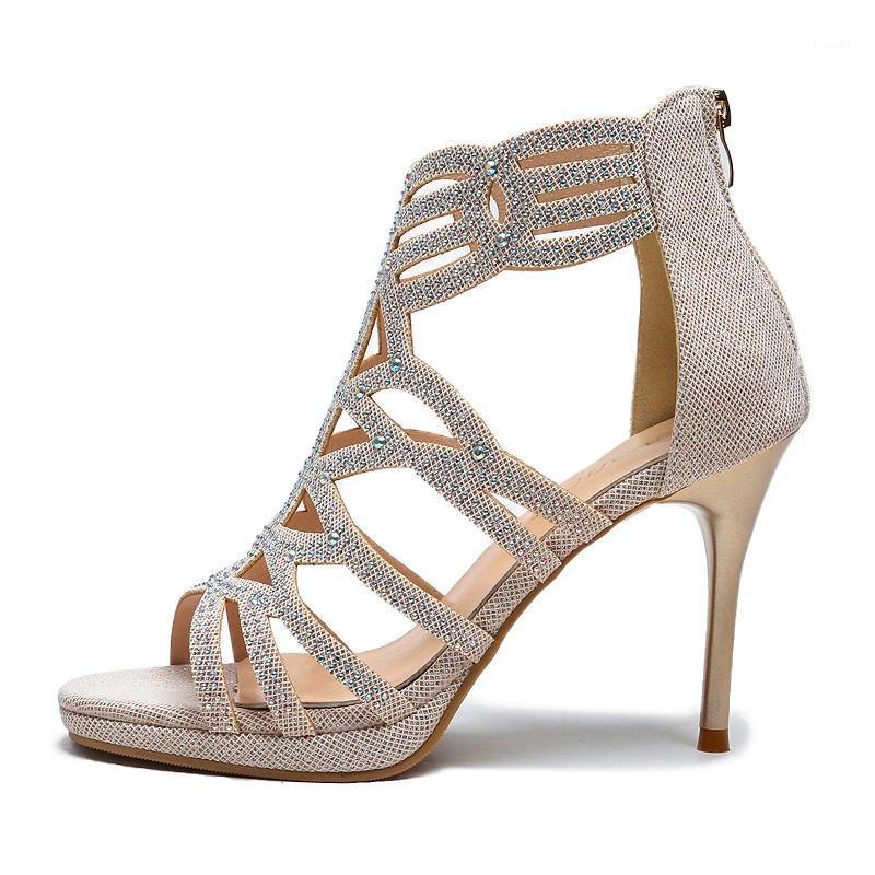 

Dress Shoes CML2021 Geometric Lines Sexy Hollow Zipper Stiletto High Heel Sandals European And American Style Women's, Beige
