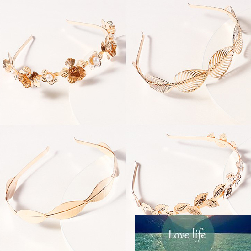 

1pc Ladies Retro Style Hair Accessories For Girls Pearl Flower Leaves Headband Simple Generous Headbands