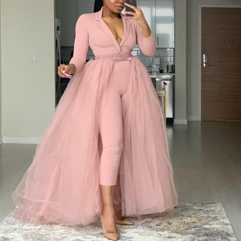 

Plus Size Tracksuits 3xl 4xl 5xl Jumpsuit Mesh Skirts 2 Piece Work Wear Outfit Sexy Women Fashion African Rompers Matching Two-piece Set, Black
