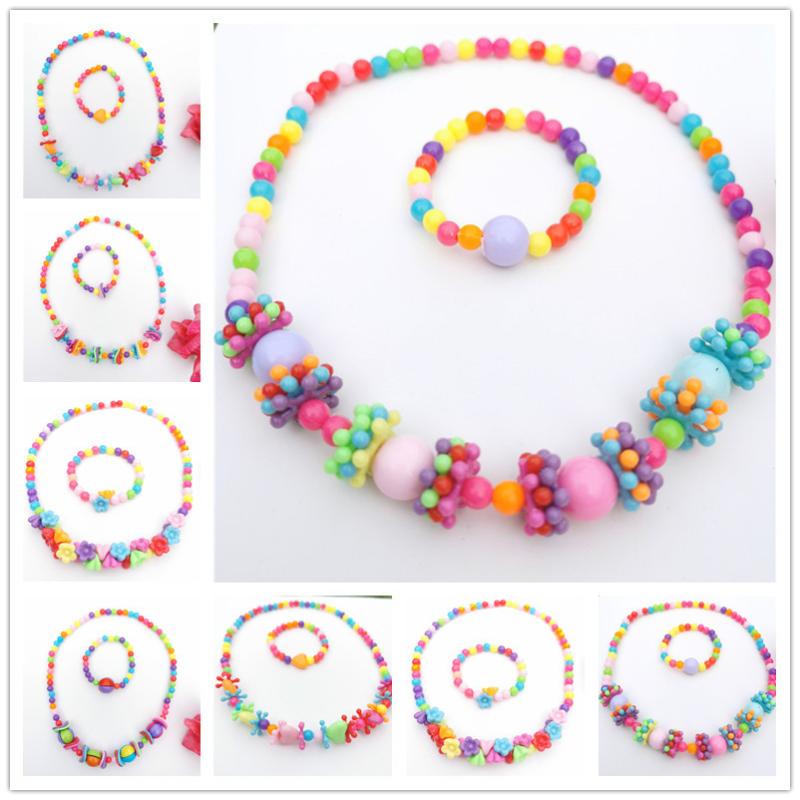 

Earrings & Necklace Cute Cartoon Candy Color Heart Snowflakes Acrylic Beads Bracelet Set For Children Toy Jewelry Girl Boy Gifts, Silver