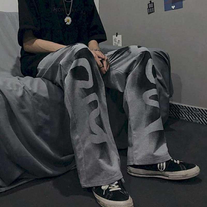 

Casual Pants All-match Loose-fitting Straight Trousers For Men And Women Korea Ins Harajuku Style Street Dark Purple Flame Men's, Gray