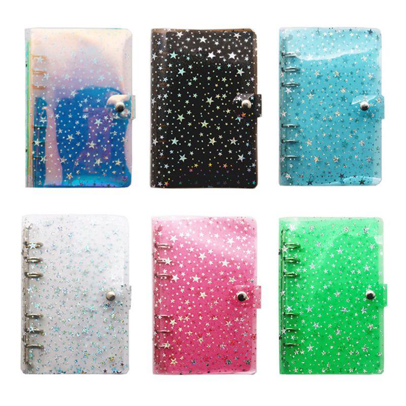 

Notepads Cute Transparent PVC Glitter Sequins Notebook Cover Office School 6 Rings Binder Spiral Planner Agenda Organizer Notebooks A5/A6