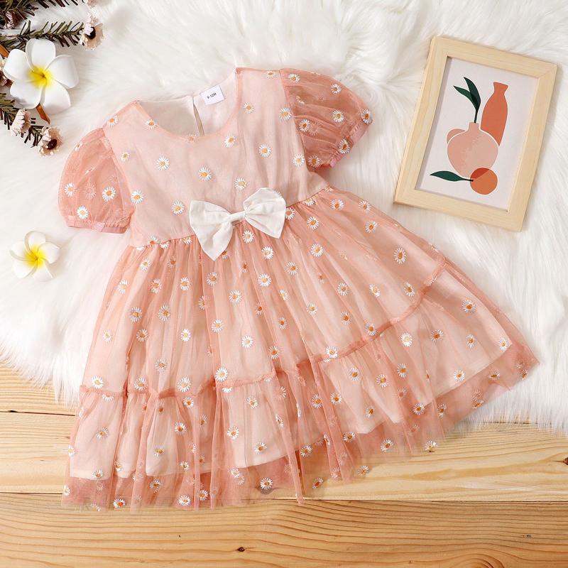 

Girl's Dresses Infant Kids Baby Girl Princess Dress Sunflowers Print Mesh Lace Tutu A-Line Ball Gown Party Cute Short Sleeve 1-6Y, Pink
