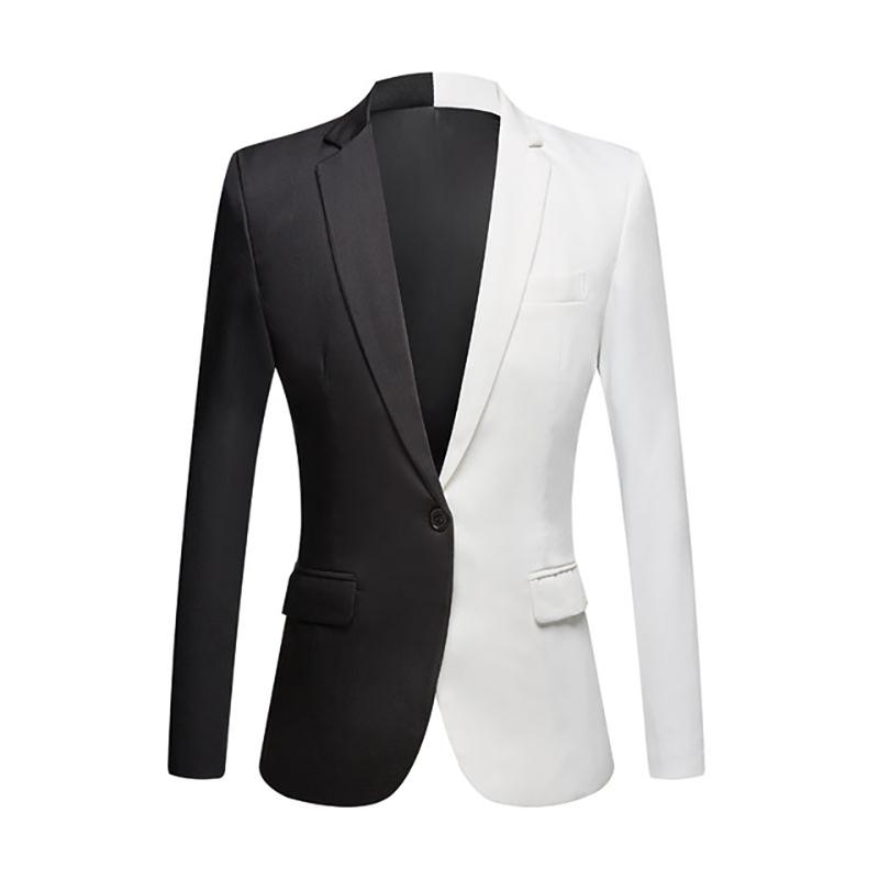 

Fashion White Black Red Patchwort Casual Coat Men Blazers Stage Singers Costume Blazer Slim Fit Party Prom Suit Jacket Men' Suits