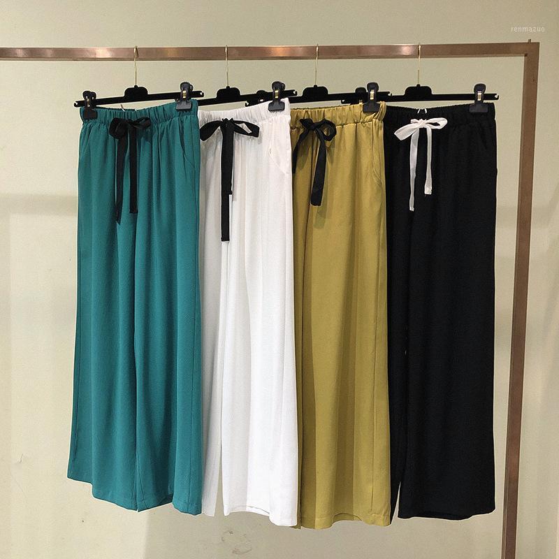 

Women's Pants & Capris Loose Wide Leg For Girls Female Spring Korean Lace Up Drawstring Elastic Thin High Waist Casual Sport Woman Trousers, Black;white