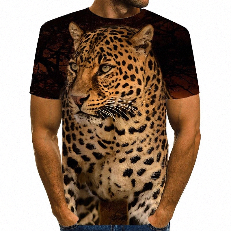 Men's T shirt Graphic Leopard 3D Round Neck Daily Holiday Print Short Sleeve Tops Vintage Rock Brown / Animal 45FH#