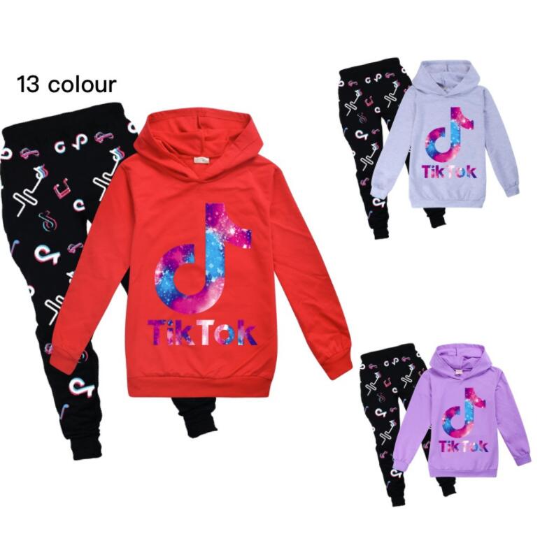 

Tik Tok Set For Big Boy Girl Tracksuit Clothes Autumn Winter Tiktok Kid Hooded print Sweatshirt+Pant 2PC Sport Suit 12 Year, White