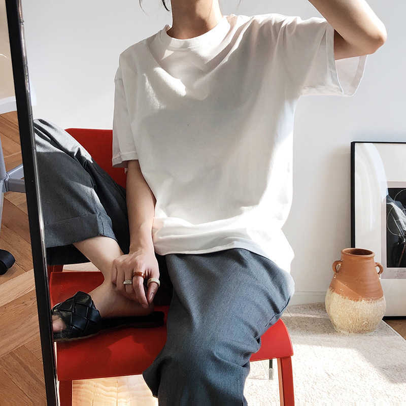 

Women's Summer Ground O-Neck Short Sleeve White Black T-shirt Loose Solid Color Base Shirt Top 208 210607, Wine red