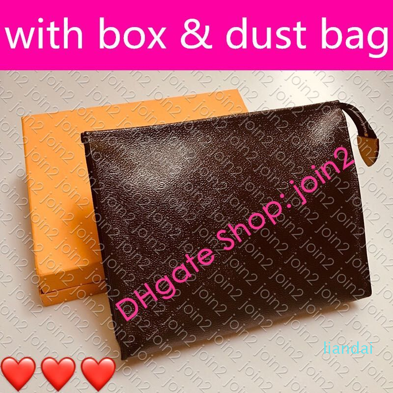 

M47542 TOILETRY POUCH 26 19 15 Designer Fashion Womens CANVAS Clutch Phone Cosmetic Bag Mini Pochette Toilet Pouch Beauty Case Accessories, Brown with flowers