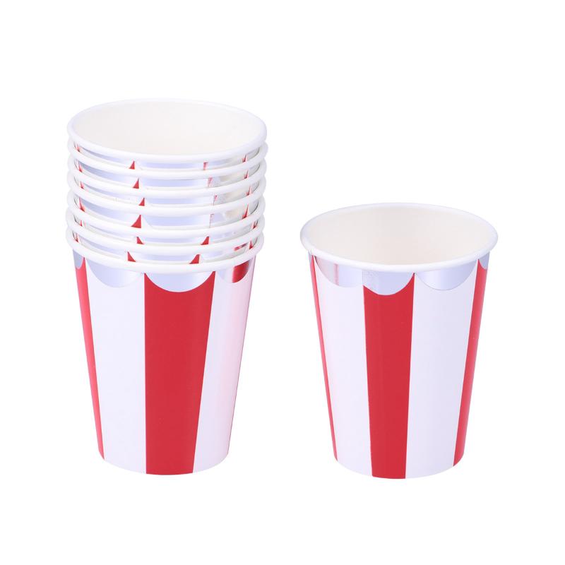 

Disposable Cups & Straws 8pcs 270ML Paper Tray Striped Pattern Birthday Decoration Tableware Creative Stamping Cup For Party Festival