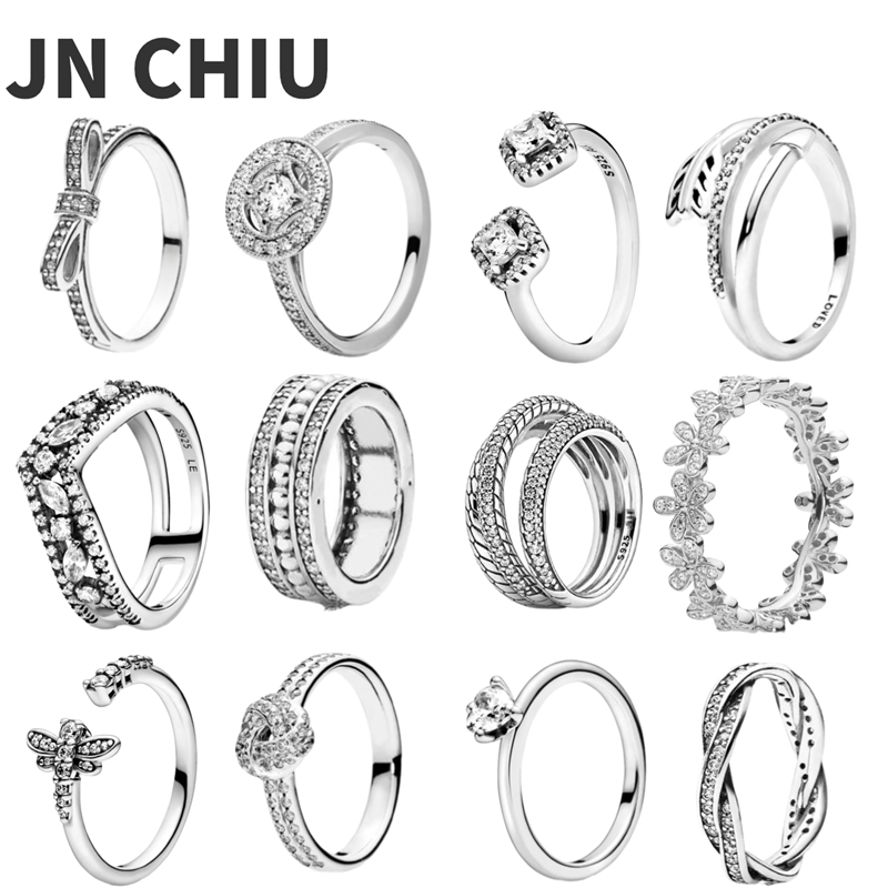 

2021 925 Sterling Silver Sparkling Daisy Flower Crown Finger Ring For Women Girl Original Brand Jewelry Fine Gif