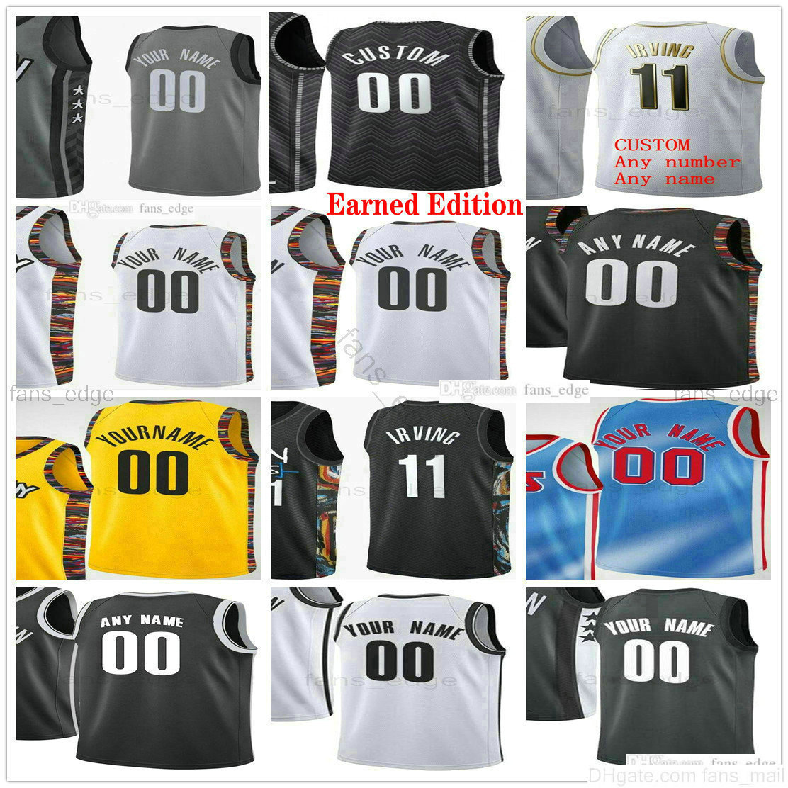 

Custom Screen Printed Blake 2 Griffin 11 Kyrie 7 Kevin Irving Durant 13 Harden Joe Harris 55 Mike James 33 Nicolas Claxton Men Women Kids Yo, Black;red