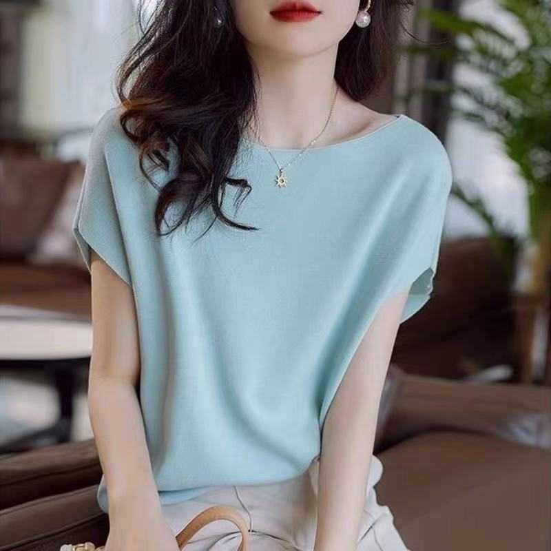 

Korean Sweater Women Knitted Sweaters for Women Short Sleeve Basic White Sweater Summer Knit Pullover Sweaters 210604, Green