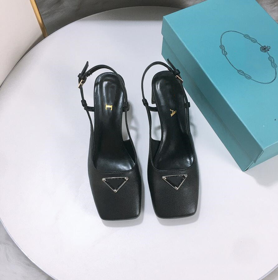 

2021Top Quality luxuries designer Women's Leather high heels Sandals Dress Shoes Summer Fashion Coarser heel Metal lady High heeled Shoes 34-42