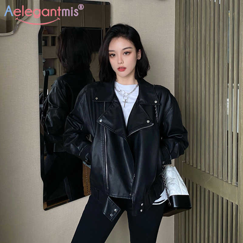 

Aelegantmis Loose Pu Faux Leather Jacket Women Street Casual Soft Lady Zipper Basic Coat Moto Biker Black 210607, Green