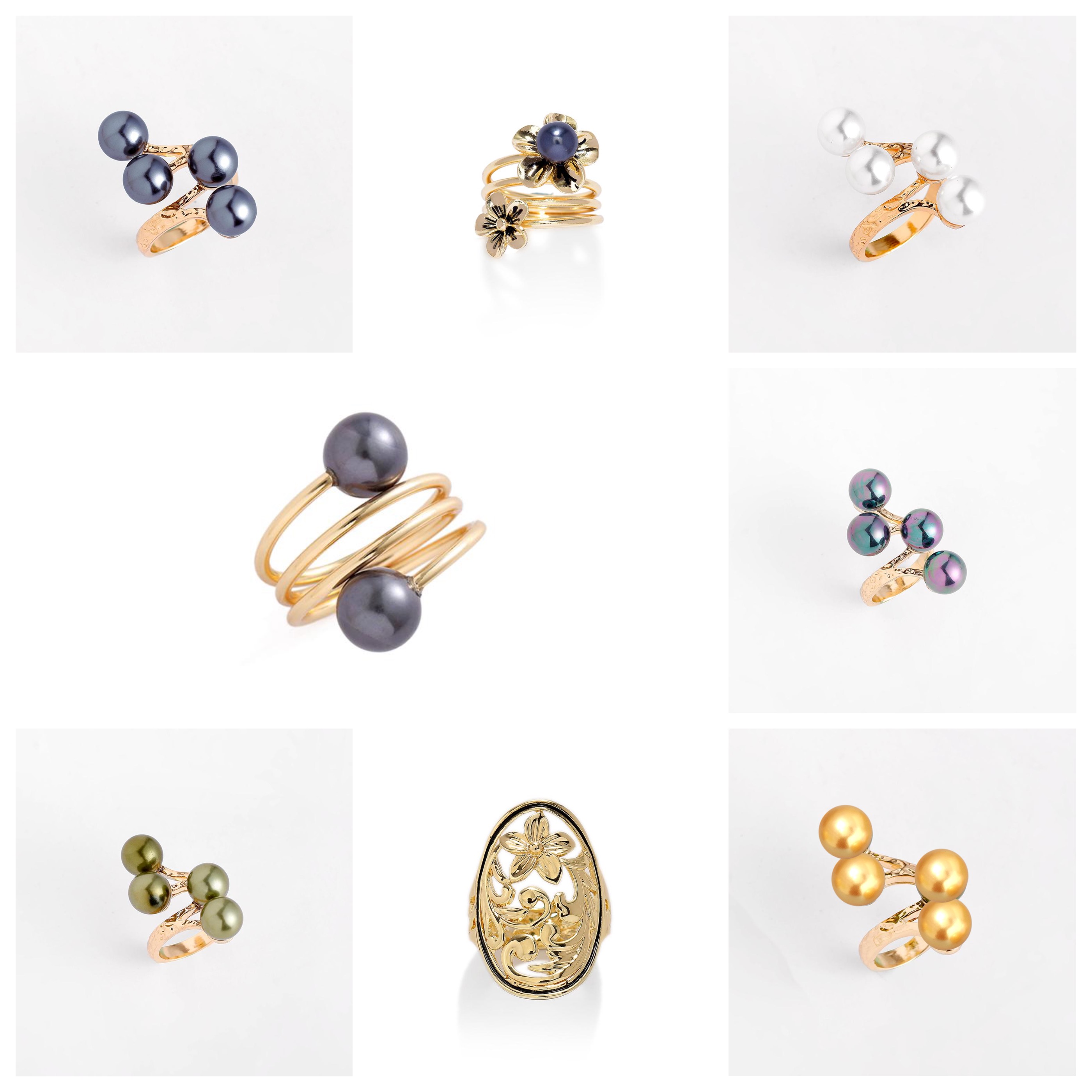 

Women's Band Rings of 18K Gold Plating Fashion Hawaiian Black Pearl Ring Wholesale Price Frangipani Heart Turtle Jewelry