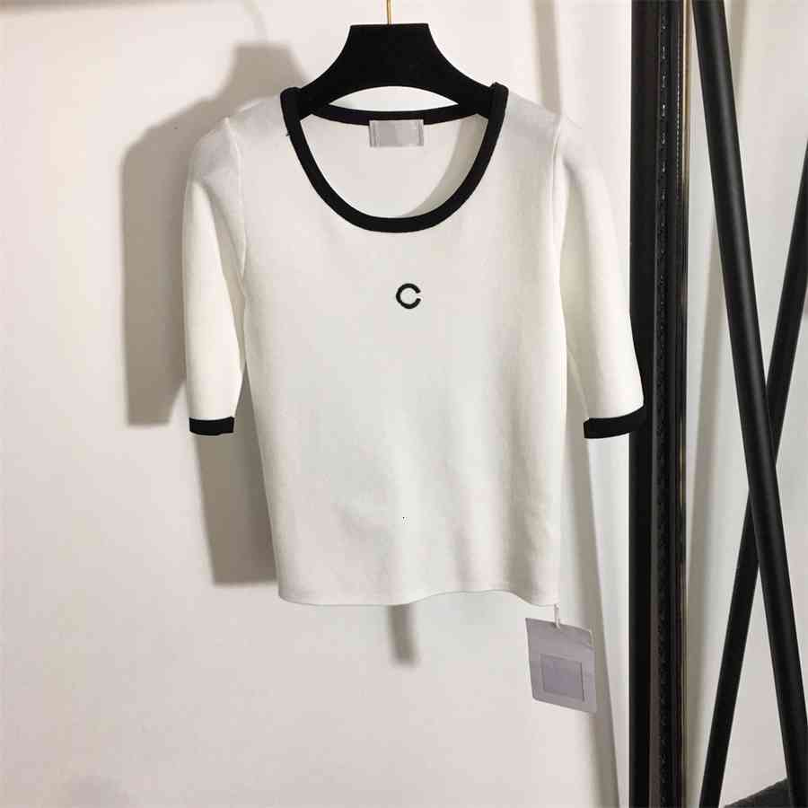 

2021 summer new trendy brand women' T-shirt embroidery knit sweater fashion all-matchj, White