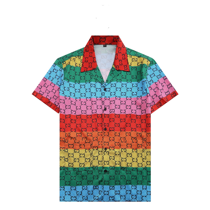 

High Quality Design Blouse Men's Camisas De Hombre Fashion Geometric Letter Print Casual Shirts Men Short Sleeve Turn Down Collar Business Dress Shirt M-3XL 90RF, As picture show