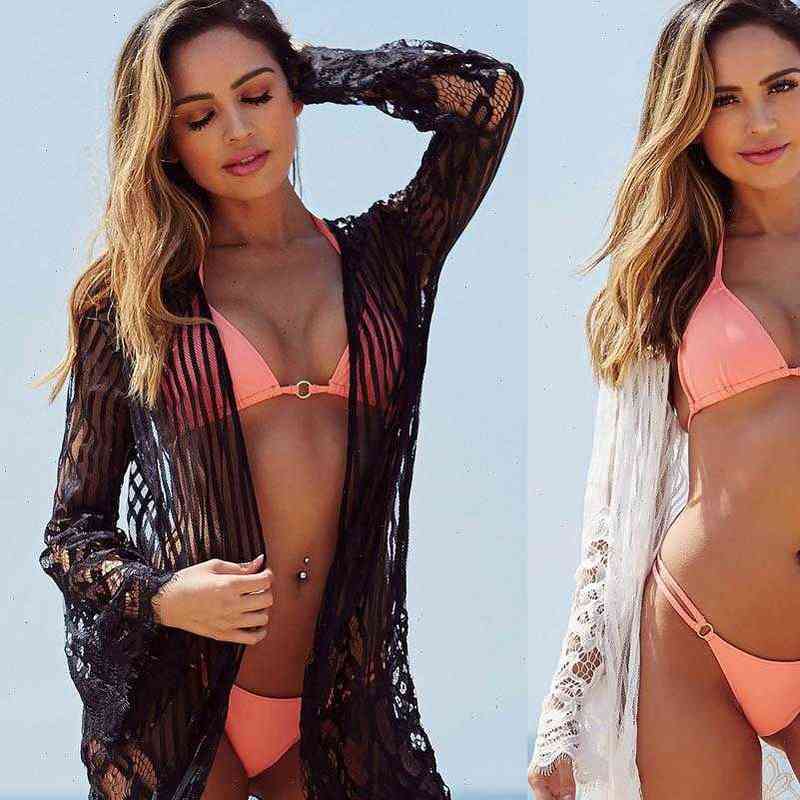 

cardigan Women Sweater Lace Shawl Solid Perspective Sunscreen Cover Up Beachwear Top Ladies Blouse, White;black